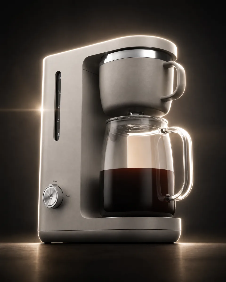 Hero shot ad concept featuring the Caraway coffee maker