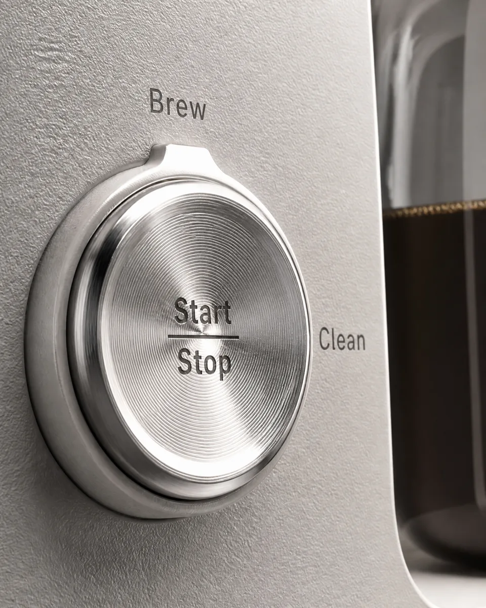 Close-up ad concept focusing on details of the Caraway coffee maker