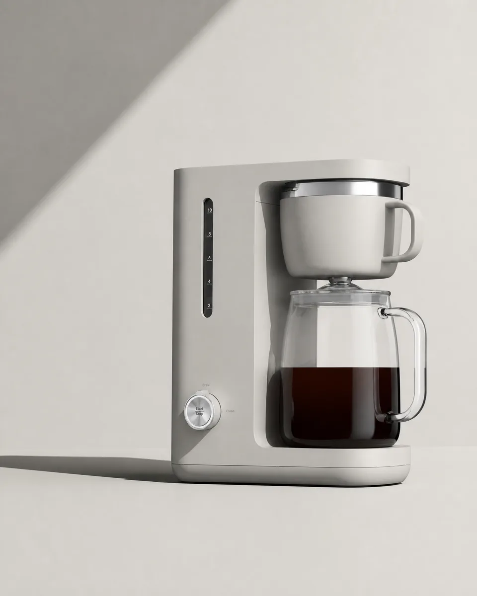 Caraway coffee maker in a minimal, spacious product ad concept
